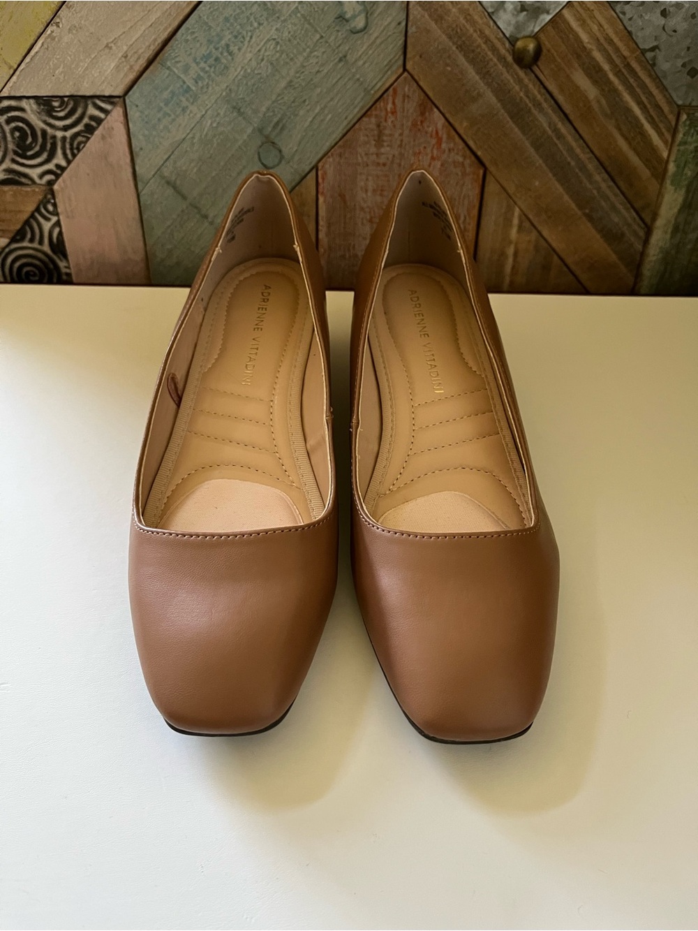 Adrienne Vittadini Brown Square-Toe Leather Flats